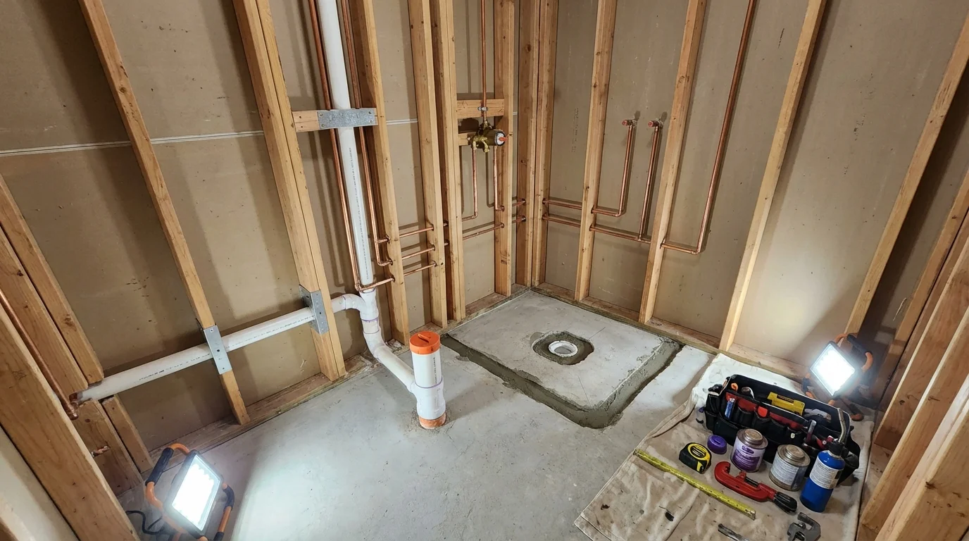 Bathroom rough-in plumbing during remodel by Johns Plumbing LLC in Las Vegas