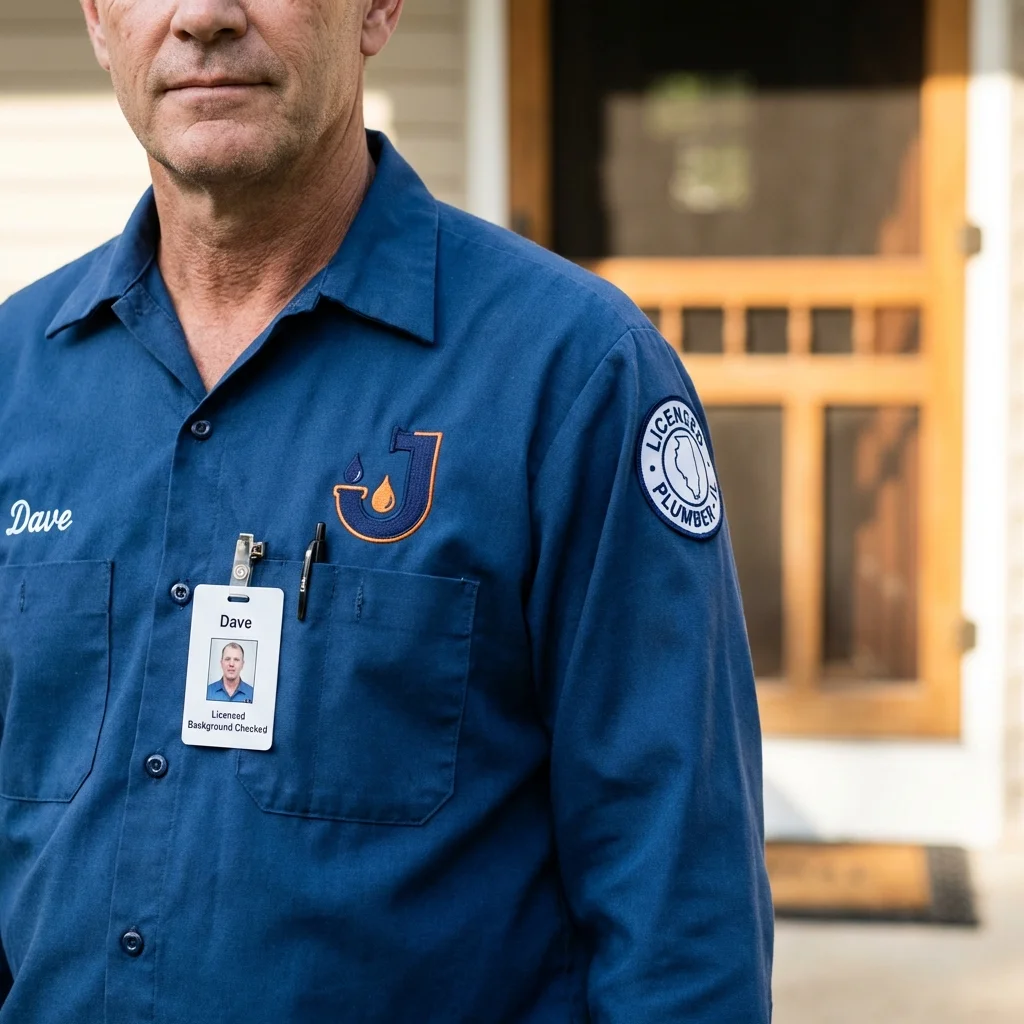 Licensed plumber showing ID badge in Las Vegas, NV