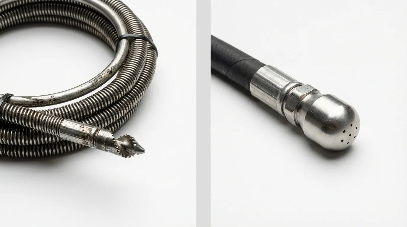 Drain snake cable and hydro jetting nozzle used for drain cleaning in Las Vegas, NV