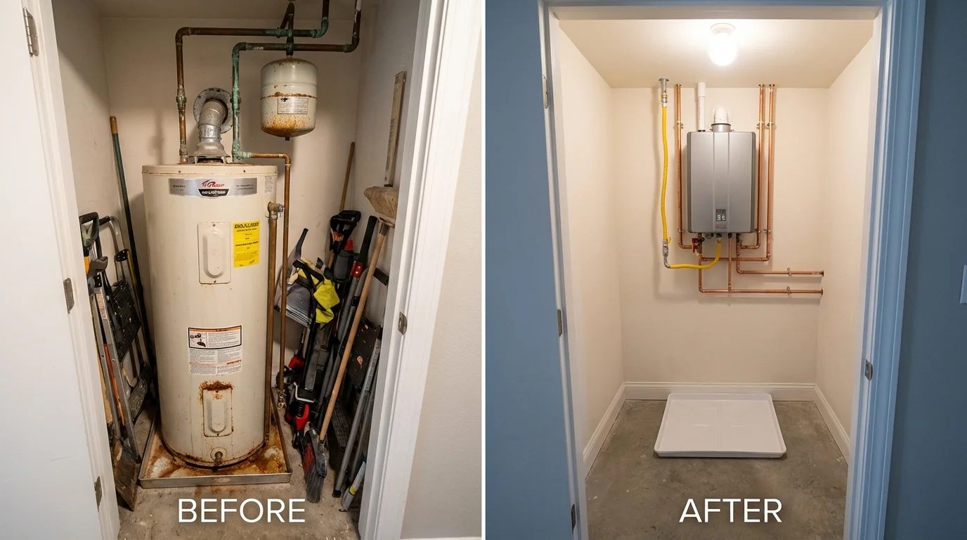 Tank water heater versus wall-mounted tankless unit comparison for Las Vegas, NV homeowners